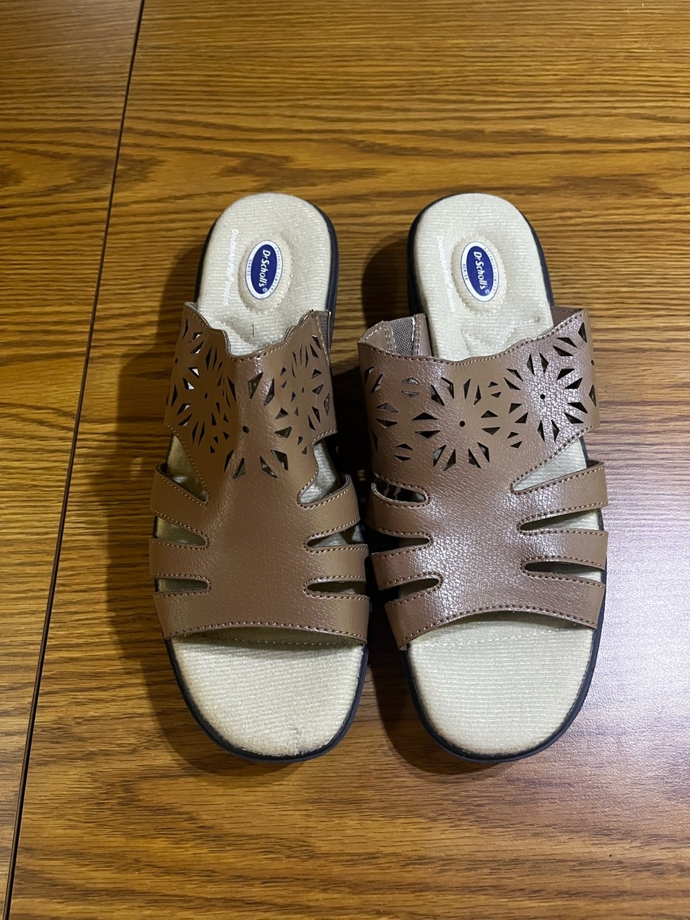 Dr Scholl’s Comfortable Brown Slide Sandals with Cutout Detail Size 8
